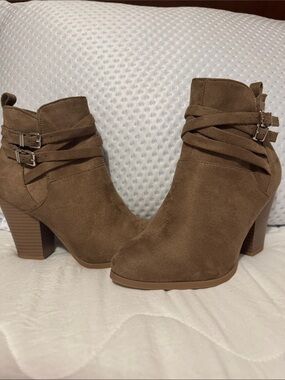 Target Brown Suede-Look Ankle Booties with Buckle Straps